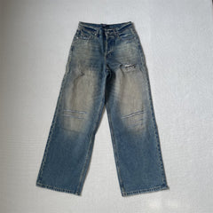 ERD Vintage Mud Wash Distressed Straight Denim Jeans