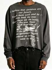 ERD Whitney Houston Graphic Distressed Charcoal Longsleeve Tee