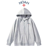 NOAH潮牌灰色印花小标十字架连帽加绒秋冬情侣开衫拉链外套男女