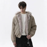 NOAH MARS American retro mountain carved fur collar detachable hooded cotton jacket men's winter loose warm jacket