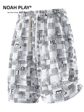 NOAH PLAY Summer Folded Texture Letter Full Print Shorts Men's Ice Silk Loose Wide Leg Casual Pants Trendy