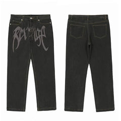 Revenge Vintage Dark Wash Gothic Logo Denim Jeans