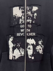 ERD's melancholic Washed Patchwork Graphic Zip Hoodie