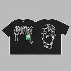Revenge Arch Logo with Flower & Geometric Shattered Skull Graphic Short Sleeve T-Shirt Black