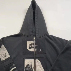 ERD Inspired Washed Black Fleece Kangaroo Zip Hoodie