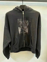 ERD Style Washed Black Patchwork Fleece Hoodie