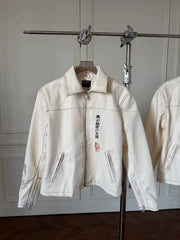 ERD Premium Embroidered Split Cowhide Leather Biker Jacket