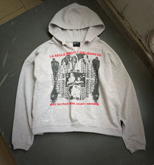 ERD Vintage Distressed Character Print Grey Pullover Hoodie
