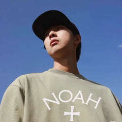 NOAH BWCJ Summer Matcha Grey Cross Trendy Brand Heavy Cotton Casual Loose Couple Short sleeved T-shirt for Men and Women