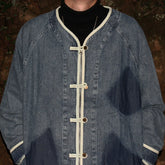 GcBrand Lab AW23 retro themed elements, color blocking details, unisex button denim jacket
