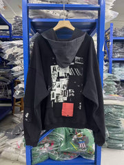 ERD's melancholic Washed Patchwork Graphic Zip Hoodie