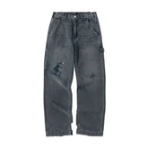 ERD melancholic Distressed Black Straight Leg Jeans