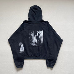 ERD Inspired Art Patchwork Washed Black Zip Hoodie