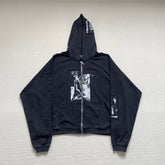 ERD Inspired Art Patchwork Washed Black Zip Hoodie