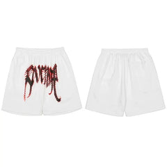Revenge Red Skeleton Gothic Logo Shorts - White