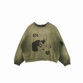 ERD Vintage Washed Army Green Portrait Print Sweatshirt