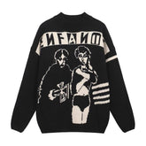 ERD Inspired Slogan Graphic Mock Neck Knit Sweater