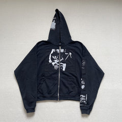 ERD melancholic Vintage Washed Black Zipper Hoodie