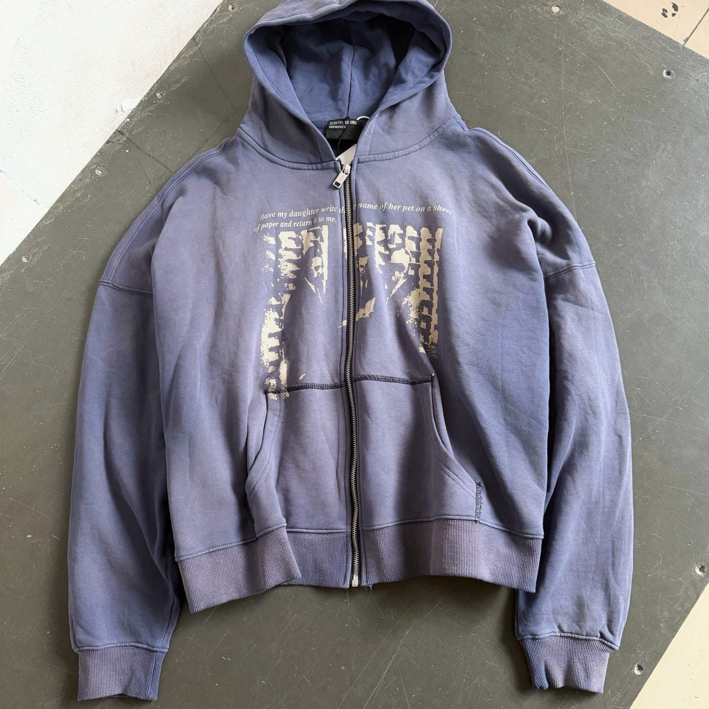 ERD Washed Distressed Graphic Zip Up Hoodie