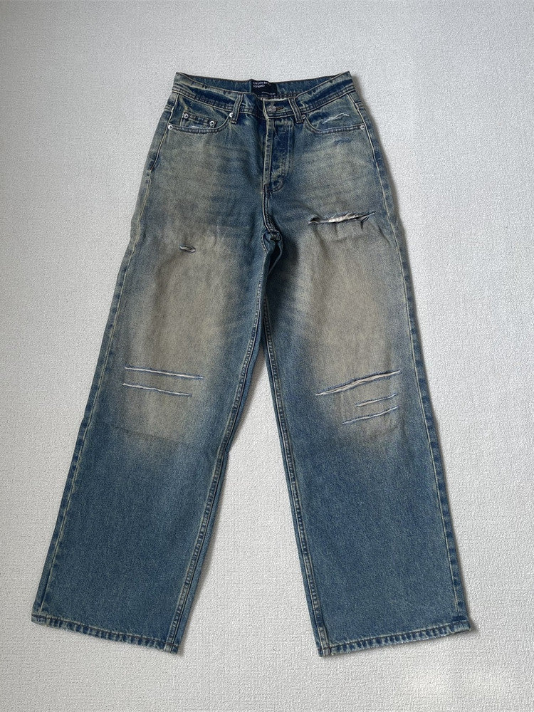 ERD Vintage Washed Distressed Loose Wide Leg Jeans