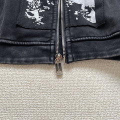 ERD Vintage Washed Black Patchwork Zip Up Hoodie