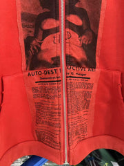ERD Vintage Dark Red Patchwork Zip Up Hoodie