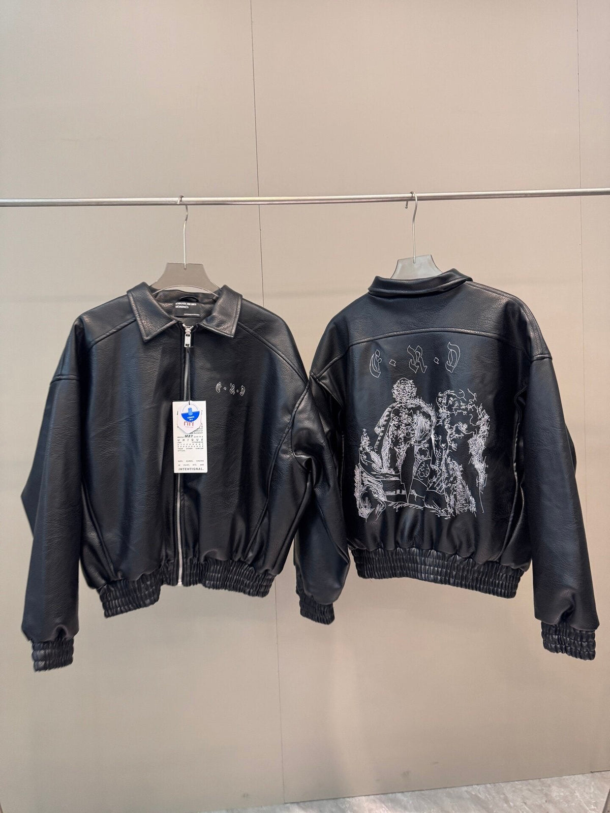 ERD Premium Embroidered Sheepskin Leather Cropped Biker Jacket