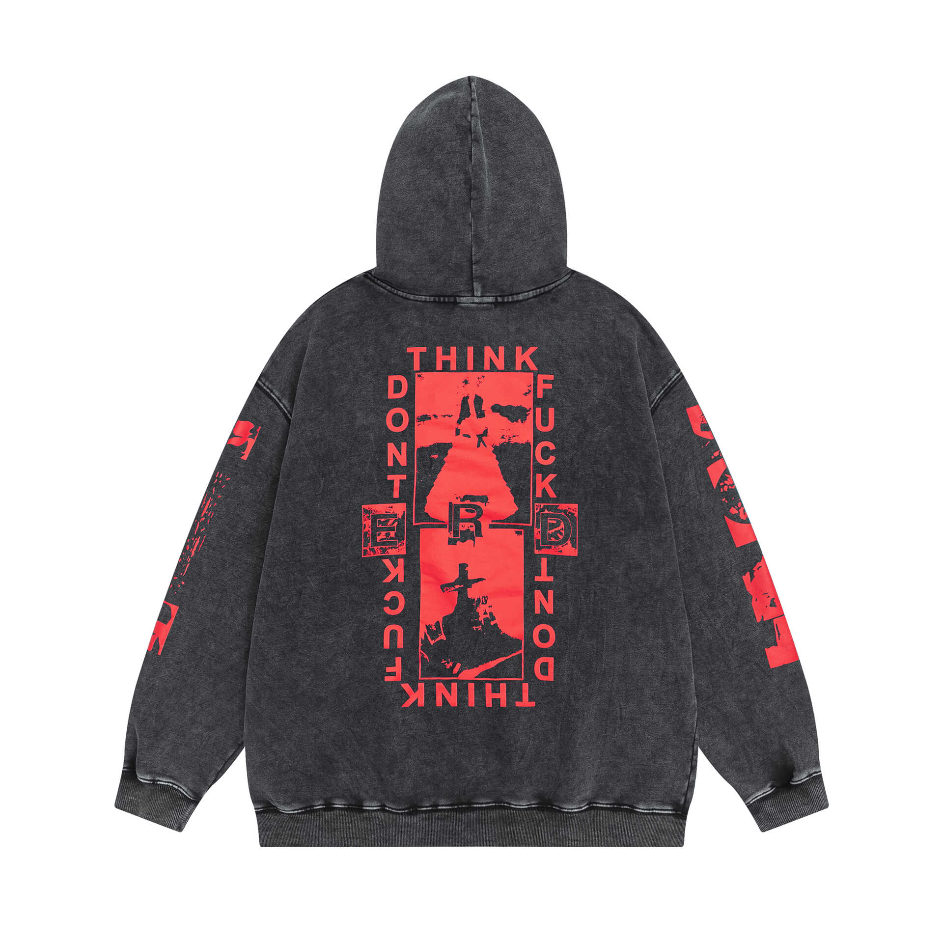 ERD Vintage Faded Black Chain Letter Pullover Hoodie