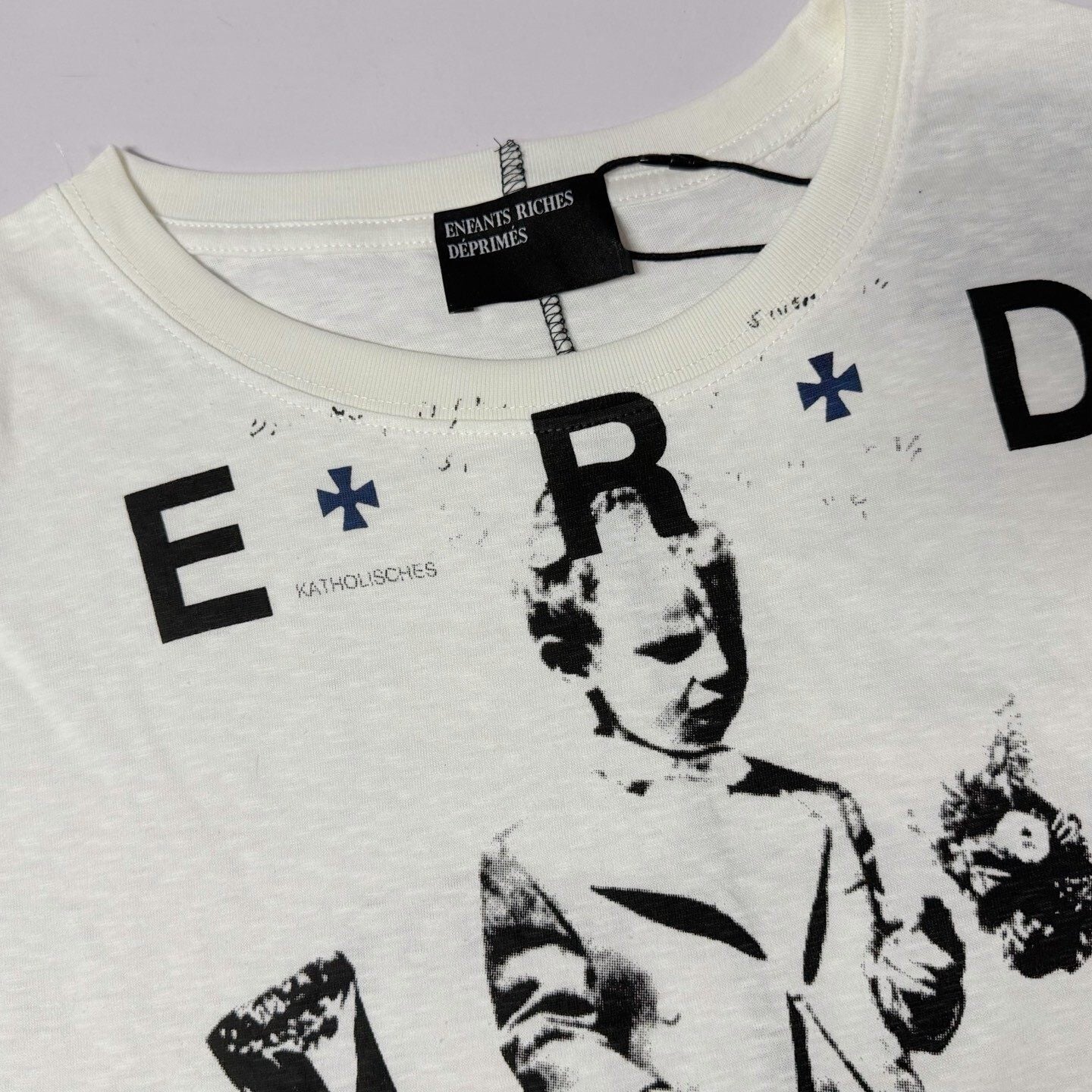 ERD Inspired Celebrity Graphic Distressed White Cotton Tee