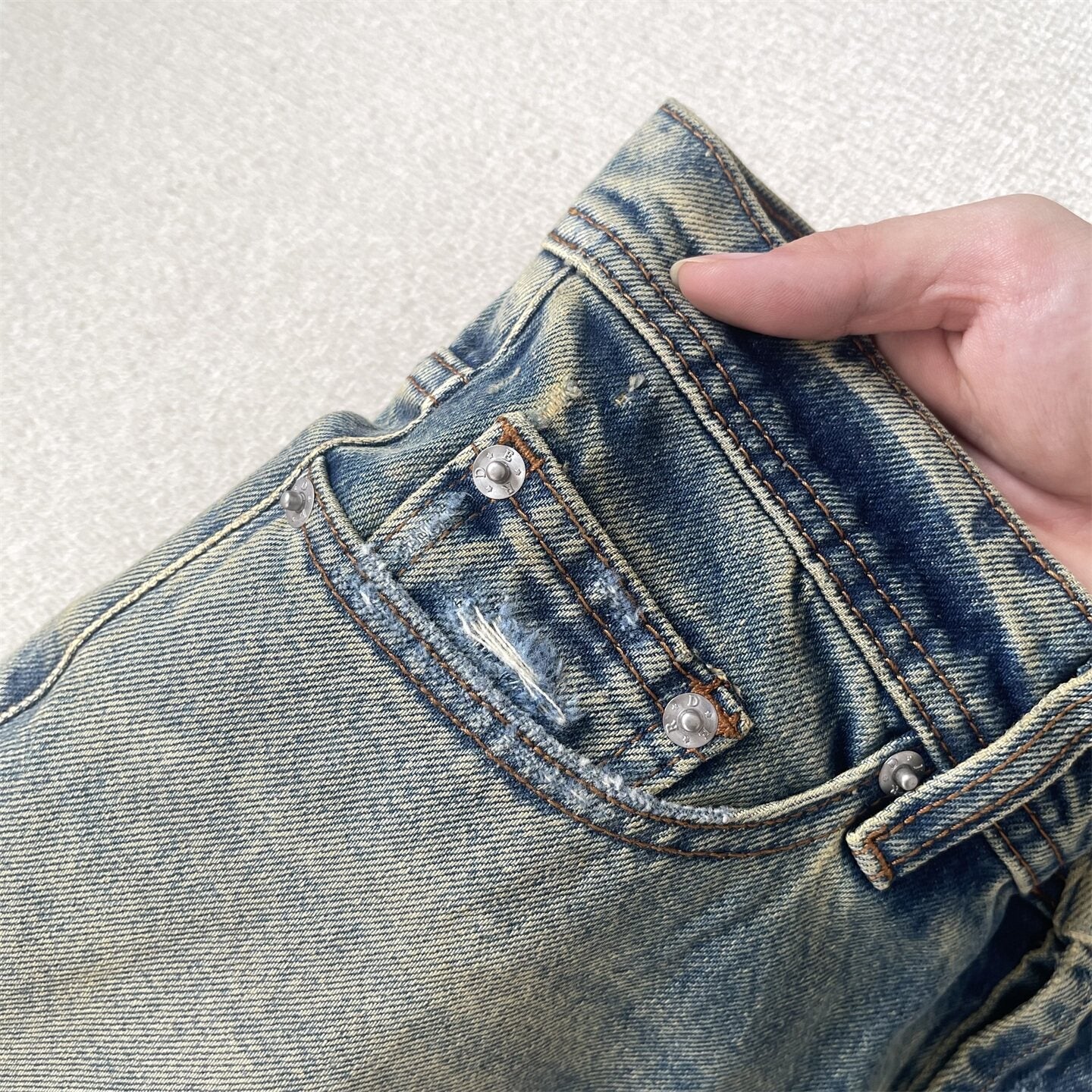 ERD Vintage Mud Wash Distressed Straight Denim Jeans