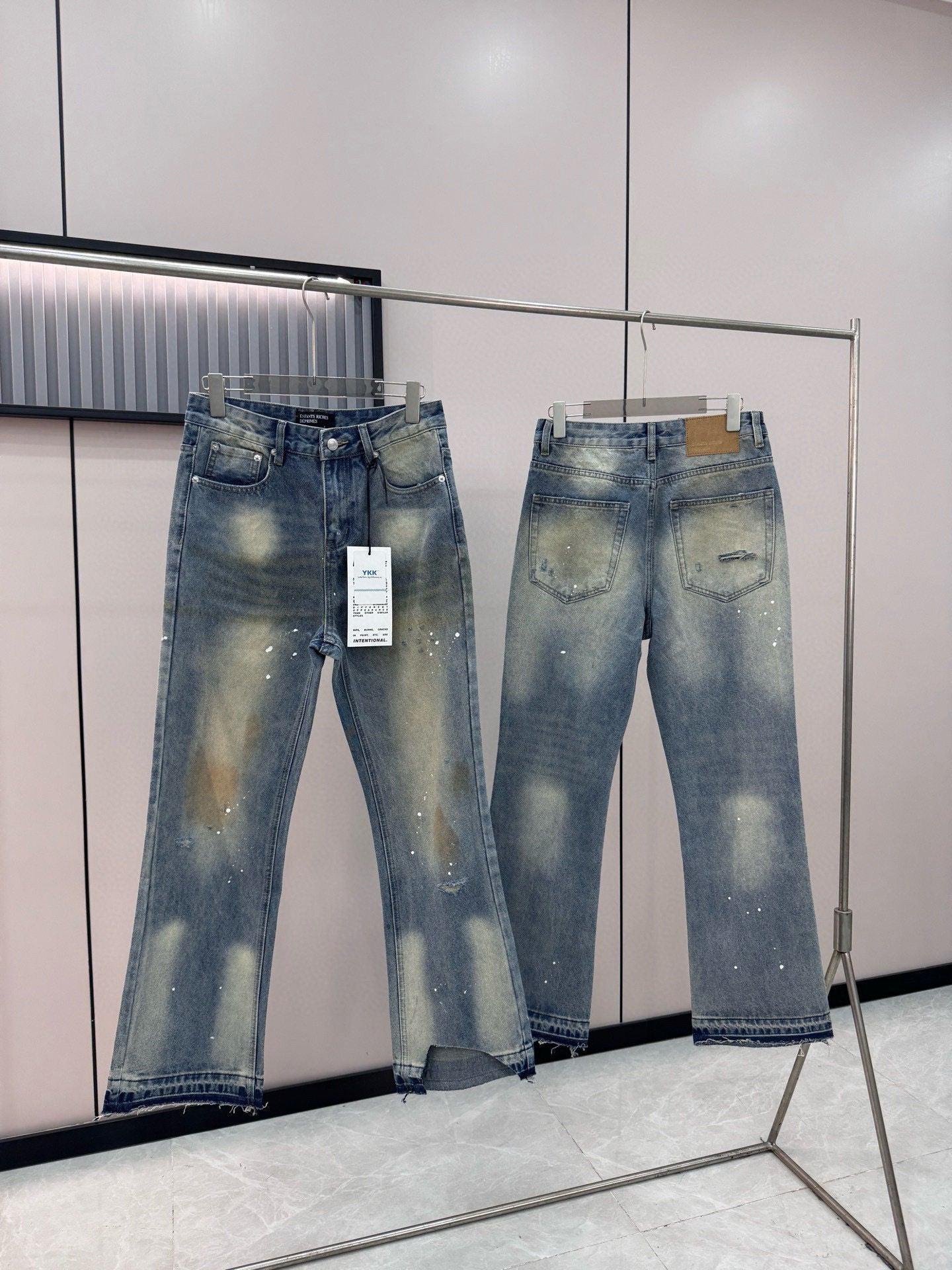 ERD Vintage Distressed Splatter Wash Slim Jeans Pants