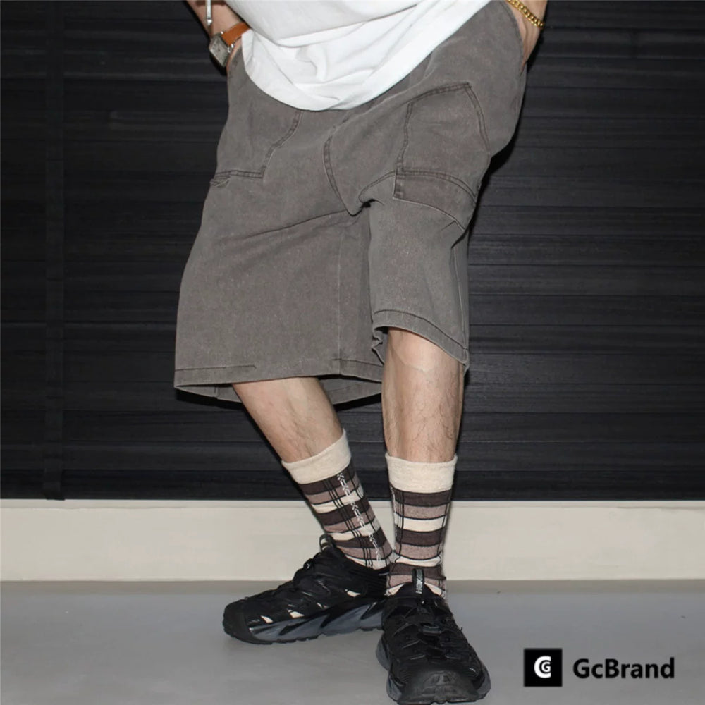 GcBrand SS24 Retro themed elements American retro street casual five quarter pants workwear denim shorts