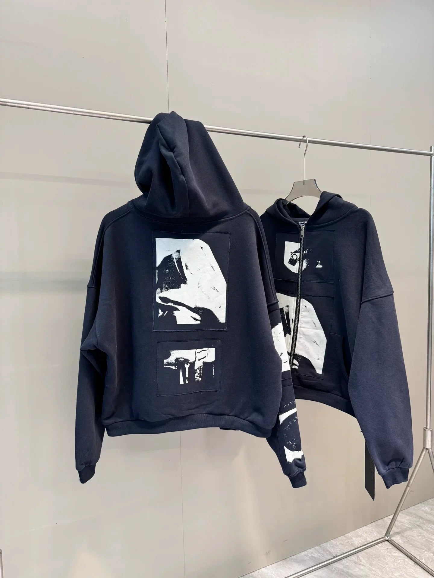 ERD melancholic Vintage Blue Black Patchwork Hoodie