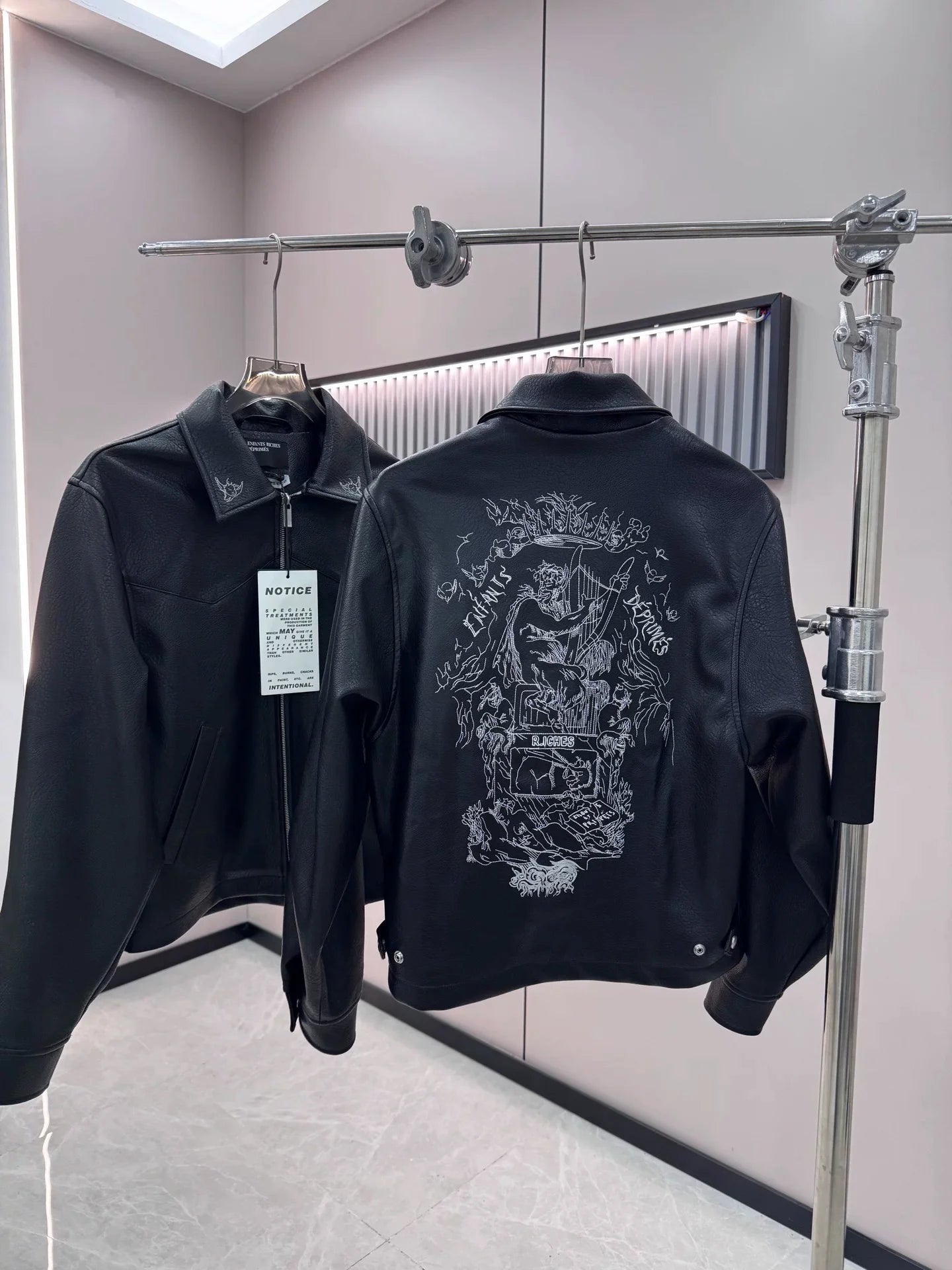 ERD Inspired Heavy Embroidery PU Leather Biker Jacket