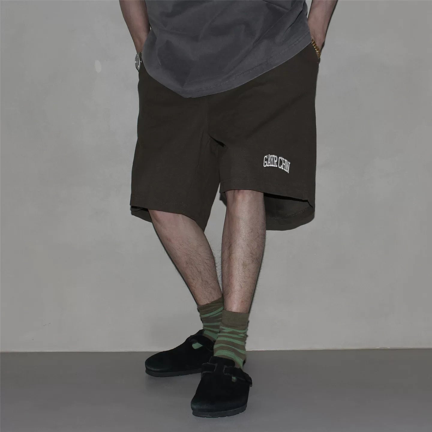 GcBrand Lab SS26 Retro Basic American Casual Loose Trendy Waffle Embroidered Shorts for Men