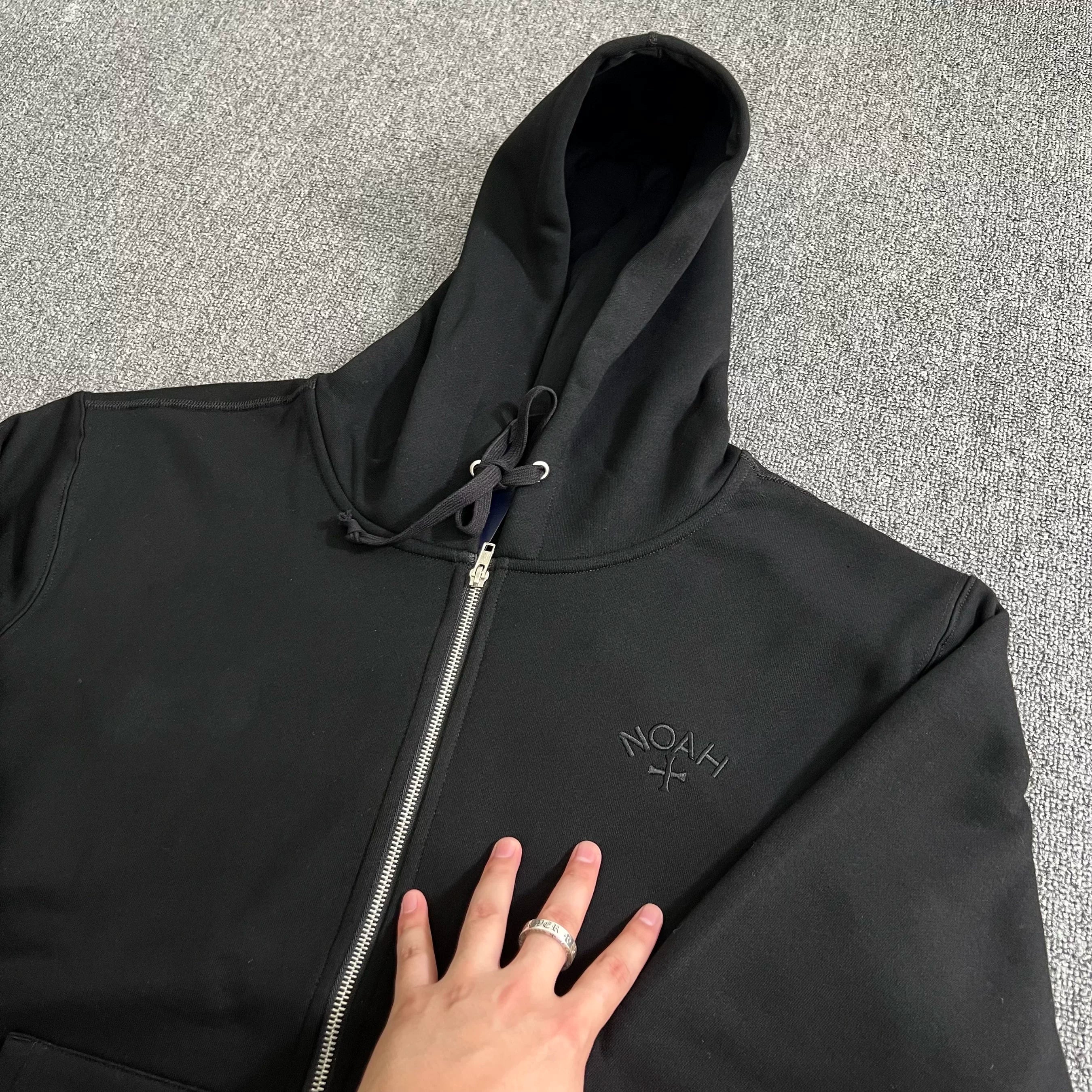 NOAH MARS first generation black soul embroidery small logo cross autumn and winter hooded sweatshirt cardigan trendy zipper jacket