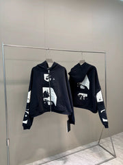 ERD melancholic Vintage Blue Black Patchwork Hoodie