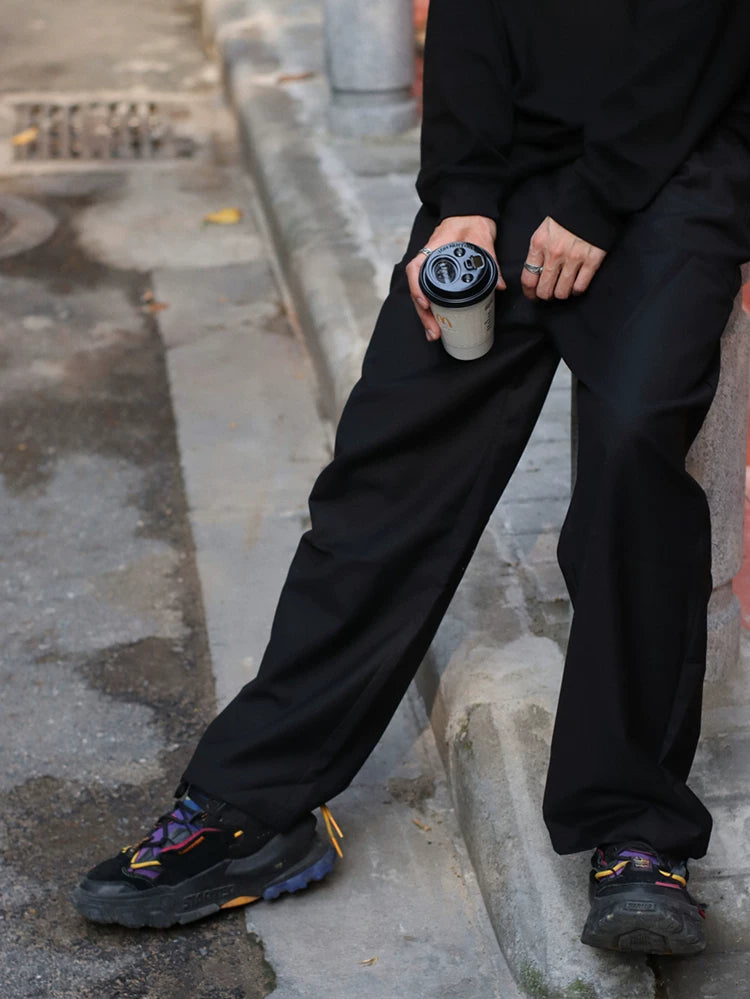 GcBrand Japanese retro street yuppie style black suit pants men's loose casual pants cropped pants trendy brand