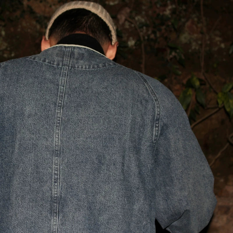GcBrand Lab AW23 retro themed elements, color blocking details, unisex button denim jacket