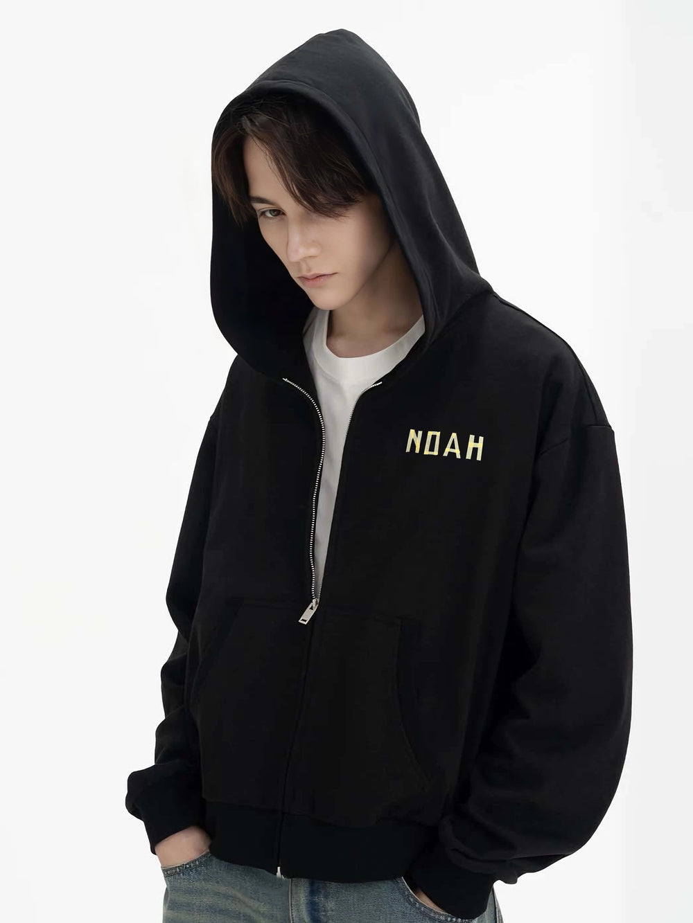 NOAH MARS niche trend brand origami splicing autumn hooded sweatshirt looped cardigan trendy zipper jacket for men