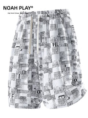 NOAH PLAY Summer Folded Texture Letter Full Print Shorts Men's Ice Silk Loose Wide Leg Casual Pants Trendy