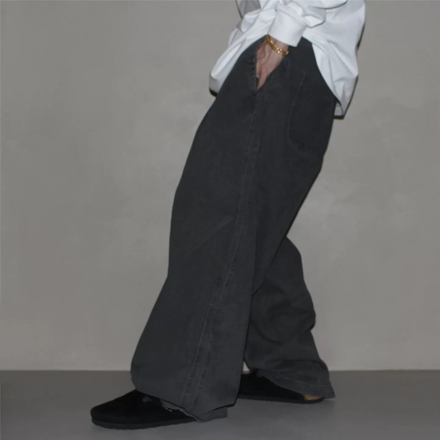 GcBrand Lab AW25 retro basic style washed and worn workwear loose pants casual curved pants