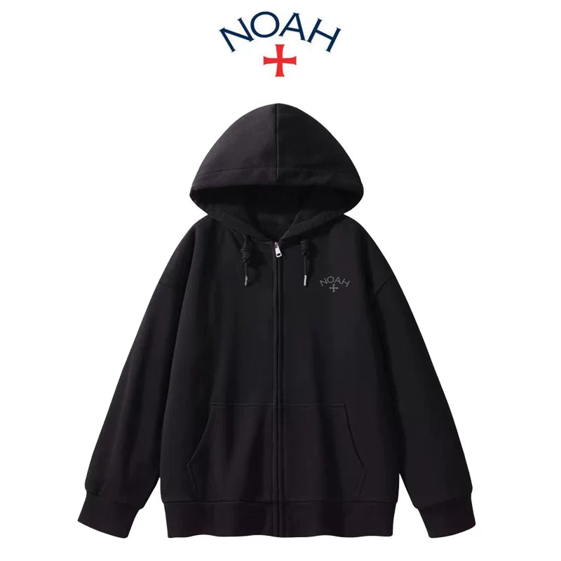 NOAH first generation black soul small logo cross autumn and winter hooded couple hoodie cardigan zipper and velvet jacket for men and women
