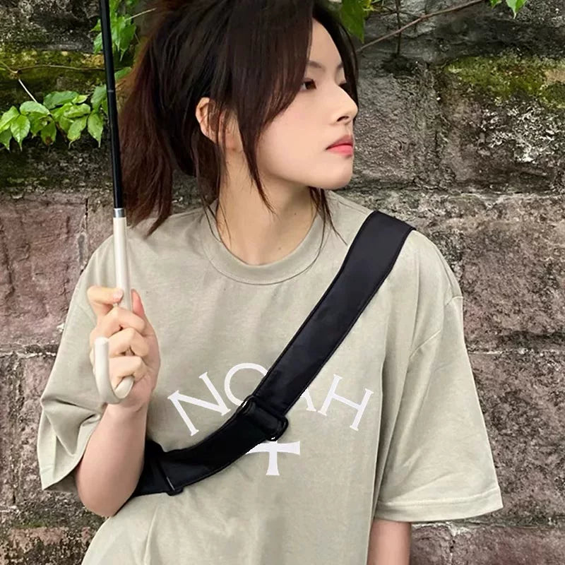 NOAH BWCJ Summer Matcha Grey Cross Trendy Brand Heavy Cotton Casual Loose Couple Short sleeved T-shirt for Men and Women