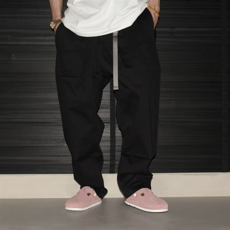 GcBrand Lab AW24 Retro Theme Elements, Hanging Wide Leg Design, Japanese Bamboo Pattern Casual Pants