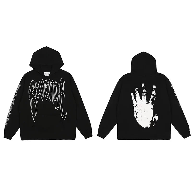 Revenge Classic Hand Graphic Pullover Hoodie Black/white