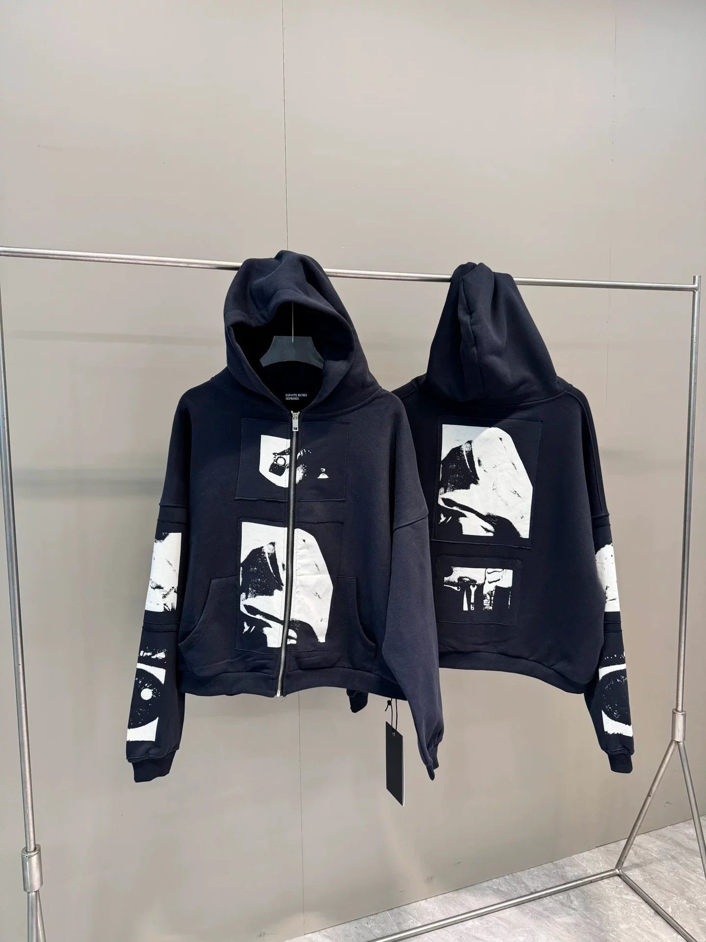 ERD melancholic Vintage Blue Black Patchwork Hoodie