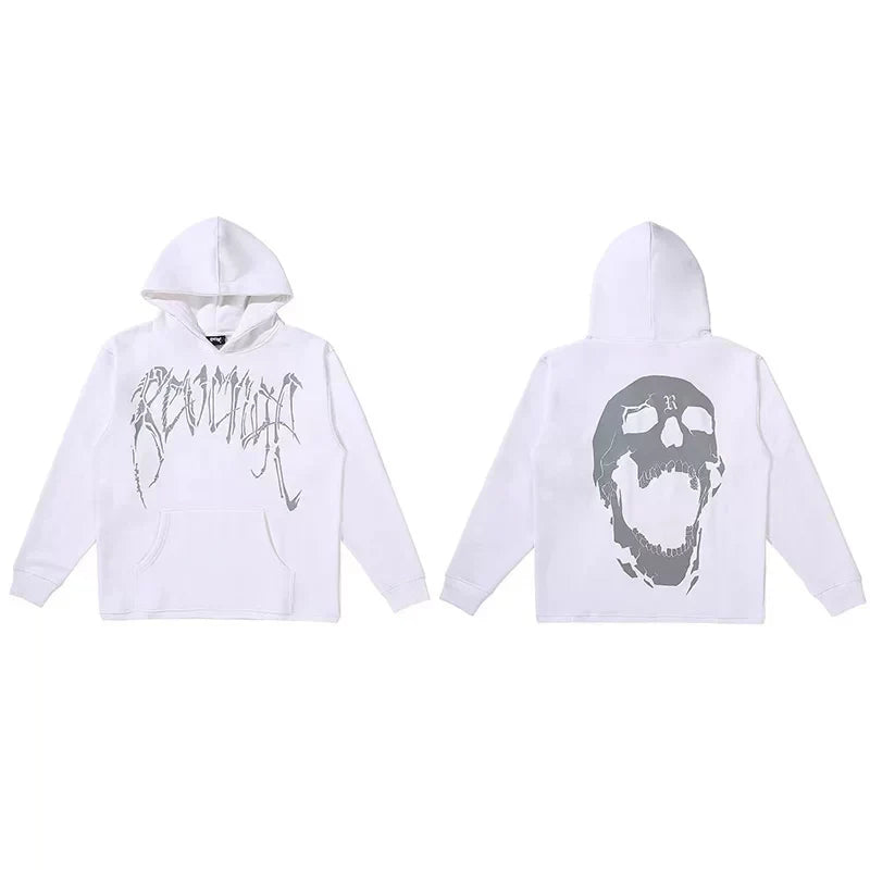 Revenge Screaming Skull Arch Logo Pullover Hoodie white