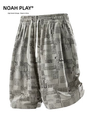 NOAH PLAY Summer Folded Texture Letter Full Print Shorts Men's Ice Silk Loose Wide Leg Casual Pants Trendy