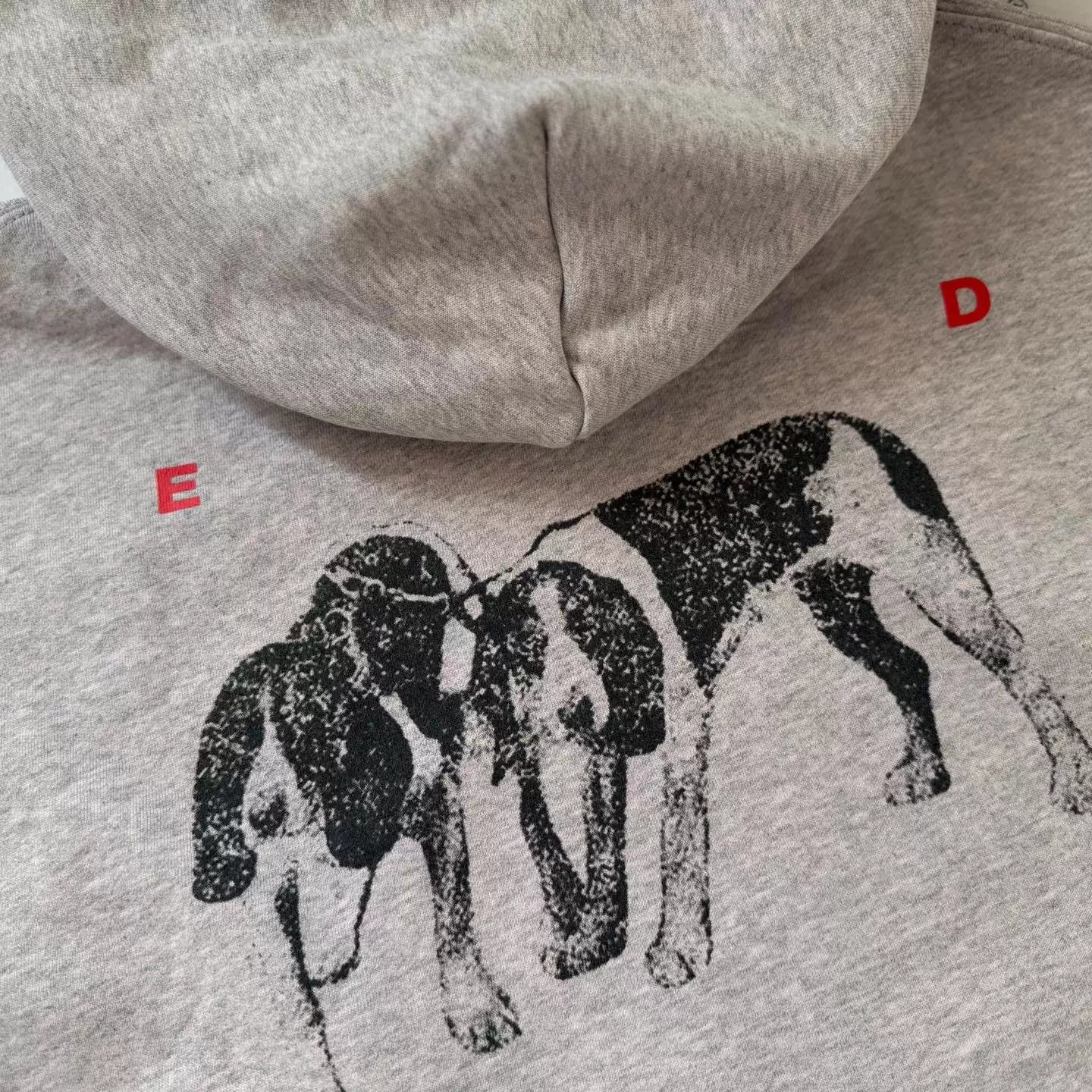 ERD Vintage Distressed Character Print Grey Pullover Hoodie